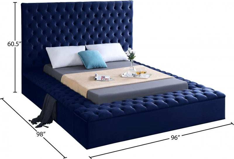 Bliss Velvet King Bed (3 Boxes) Blue - Gate FurnitureKing Bed
