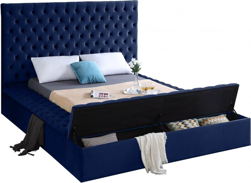 Bliss Velvet King Bed (3 Boxes) Blue - Gate FurnitureKing Bed