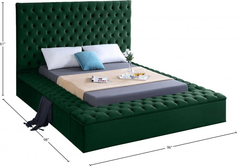 Bliss Velvet King Bed (3 Boxes) Green - Gate FurnitureKing Bed