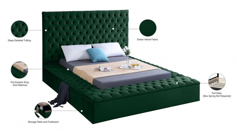 Bliss Velvet King Bed (3 Boxes) Green - Gate FurnitureKing Bed