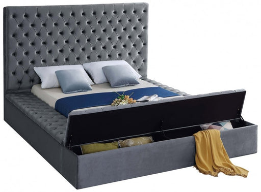 Bliss Velvet King Bed (3 Boxes) Grey - Gate FurnitureKing Bed