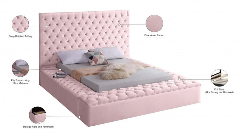 Bliss Velvet King Bed (3 Boxes) Pink - Gate FurnitureKing Bed