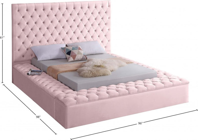 Bliss Velvet King Bed (3 Boxes) Pink - Gate FurnitureKing Bed