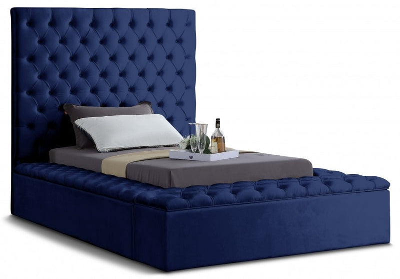 Bliss Velvet Twin Bed (3 Boxes) Blue - Gate FurnitureTwin Bed