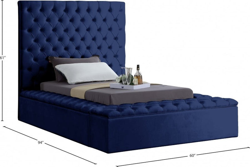 Bliss Velvet Twin Bed (3 Boxes) Blue - Gate FurnitureTwin Bed