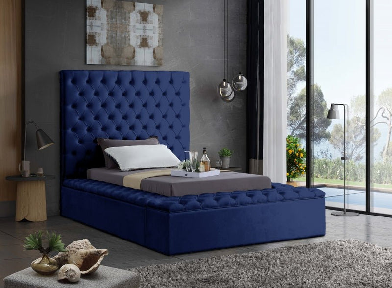 Bliss Velvet Twin Bed (3 Boxes) Blue - Gate FurnitureTwin Bed
