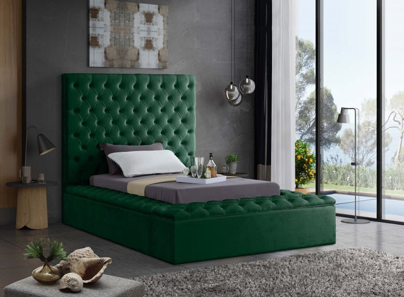 Bliss Velvet Twin Bed (3 Boxes) Green - Gate FurnitureTwin Bed
