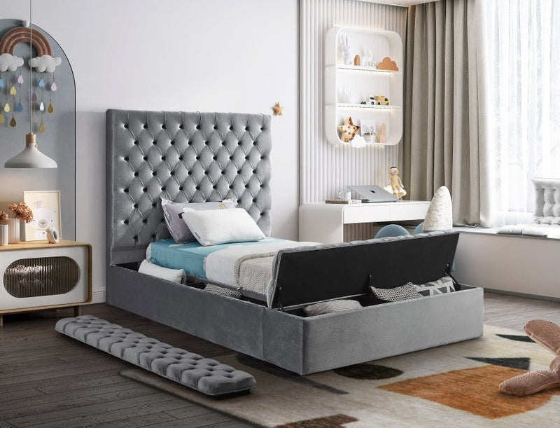 Bliss Velvet Twin Bed (3 Boxes) Grey - Gate FurnitureTwin Bed