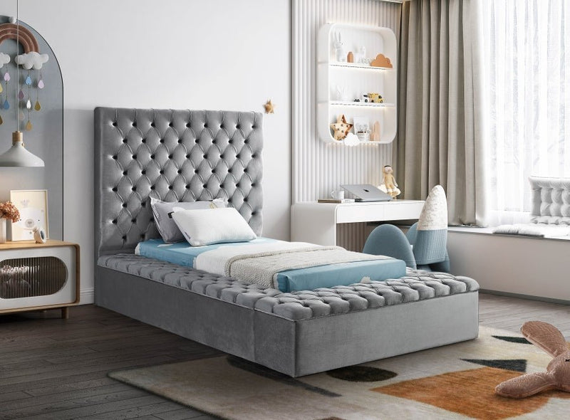 Bliss Velvet Twin Bed (3 Boxes) Grey - Gate FurnitureTwin Bed