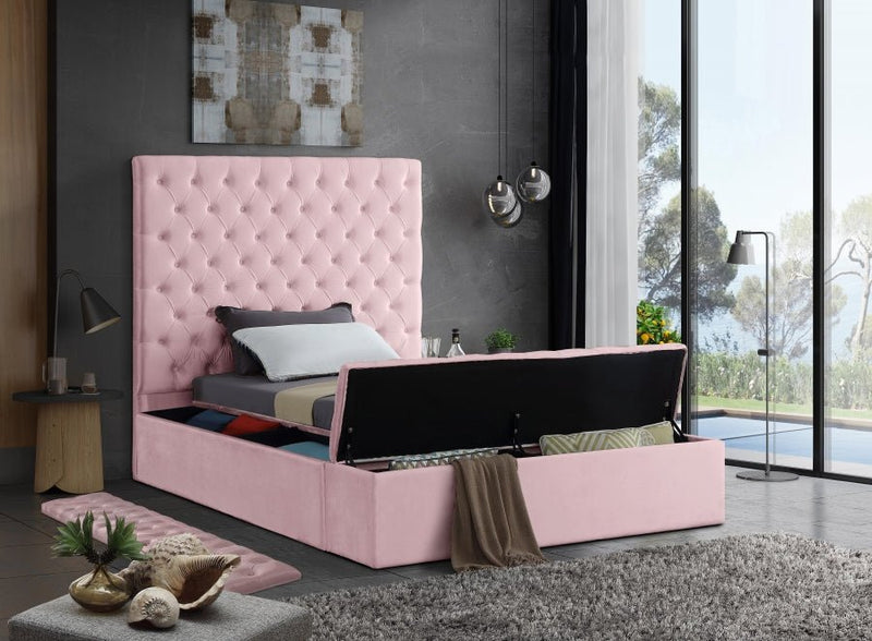 Bliss Velvet Twin Bed (3 Boxes) Pink - Gate FurnitureTwin Bed