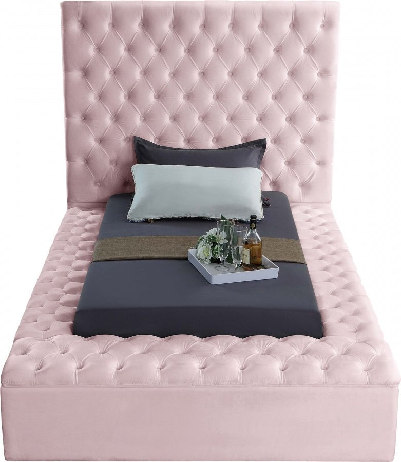 Bliss Velvet Twin Bed (3 Boxes) Pink - Gate FurnitureTwin Bed