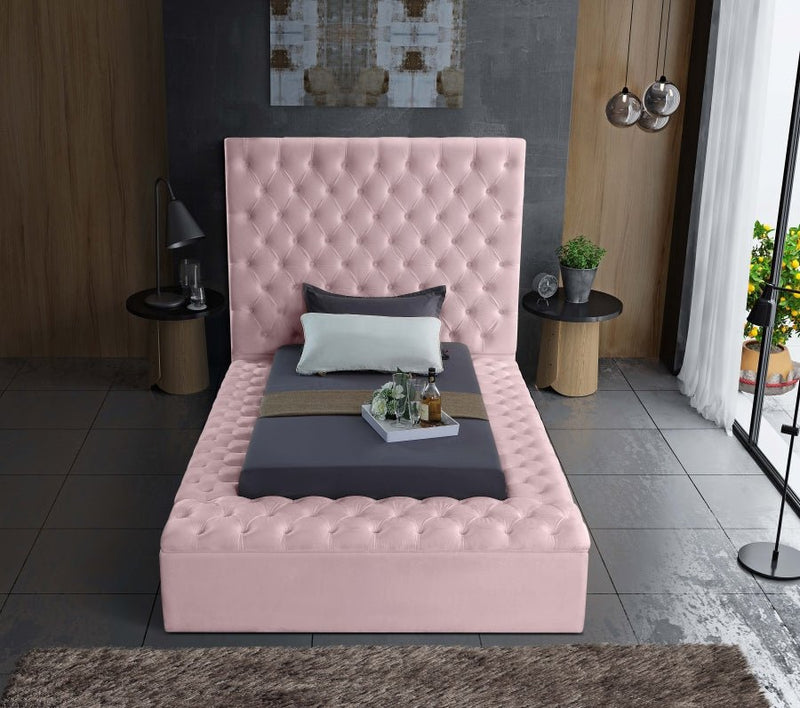 Bliss Velvet Twin Bed (3 Boxes) Pink - Gate FurnitureTwin Bed