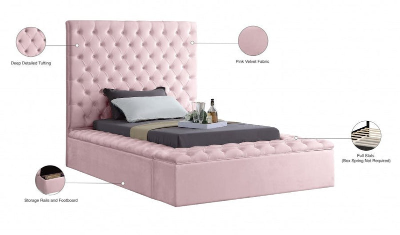 Bliss Velvet Twin Bed (3 Boxes) Pink - Gate FurnitureTwin Bed