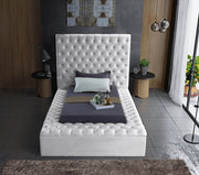 Bliss Velvet Twin Bed (3 Boxes) White - Gate FurnitureTwin Bed