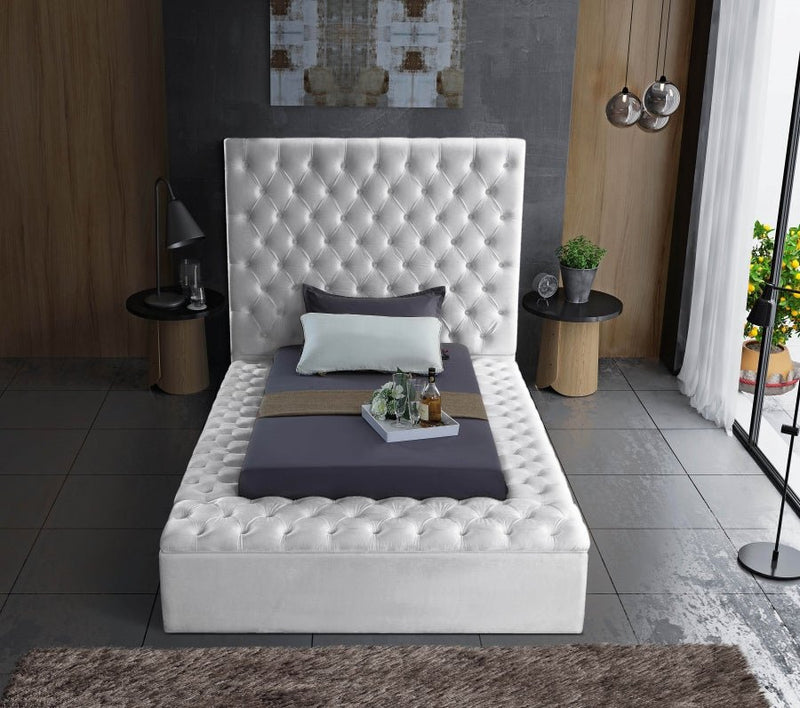 Bliss Velvet Twin Bed (3 Boxes) White - Gate FurnitureTwin Bed