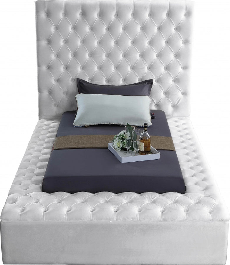 Bliss Velvet Twin Bed (3 Boxes) White - Gate FurnitureTwin Bed