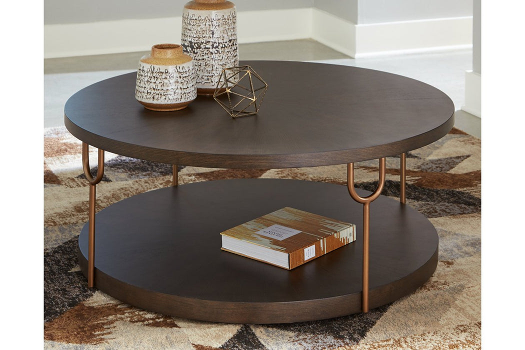 Brazburn Dark Brown/Gold Finish Coffee Table - T185-8 - Gate Furniture