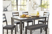 Bridson Gray Dining Table and Chairs with Bench (Set of 6) - Gate FurnitureDining Room Set