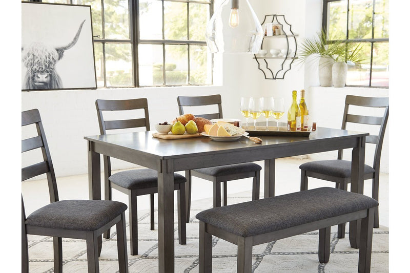 Bridson Gray Dining Table and Chairs with Bench (Set of 6) - Gate FurnitureDining Room Set