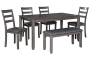 Bridson Gray Dining Table and Chairs with Bench (Set of 6) - Gate FurnitureDining Room Set
