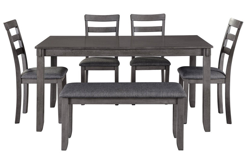 Bridson Gray Dining Table and Chairs with Bench (Set of 6) - Gate FurnitureDining Room Set
