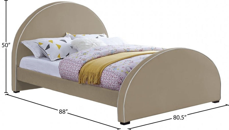 Brody Velvet King Bed Beige - Gate FurnitureKing Bed
