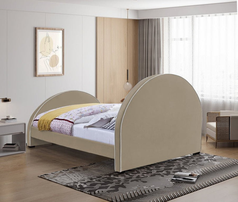Brody Velvet Queen Bed Beige - Gate FurnitureQueen Bed