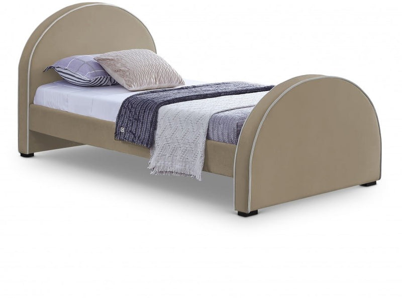 Brody Velvet Twin Bed Beige - Gate FurnitureTwin Bed