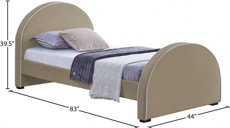 Brody Velvet Twin Bed Beige - Gate FurnitureTwin Bed