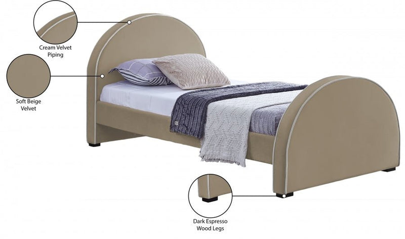 Brody Velvet Twin Bed Beige - Gate FurnitureTwin Bed