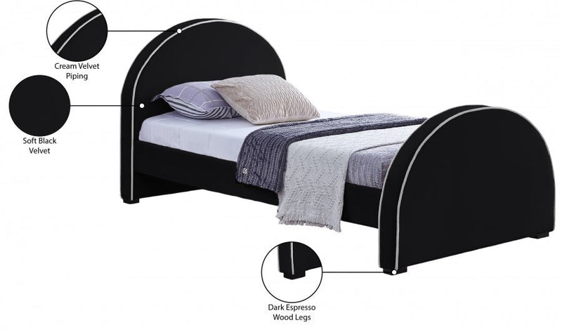 Brody Velvet Twin Bed Black - Gate FurnitureTwin Bed