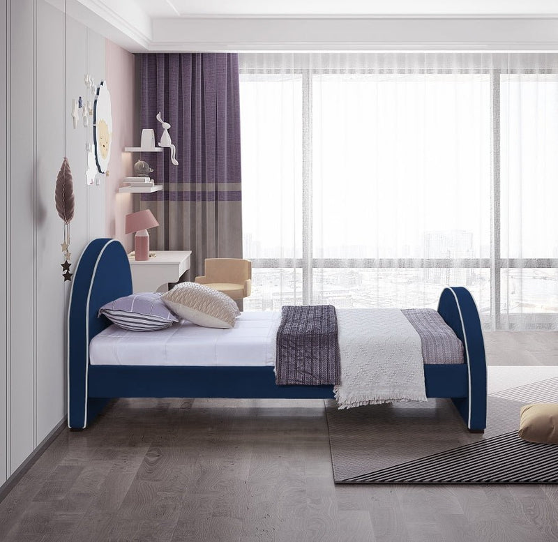 Brody Velvet Twin Bed Blue - Gate FurnitureTwin Bed