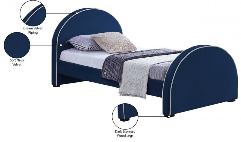 Brody Velvet Twin Bed Blue - Gate FurnitureTwin Bed