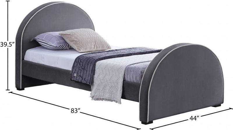 Brody Velvet Twin Bed Grey - Gate FurnitureTwin Bed