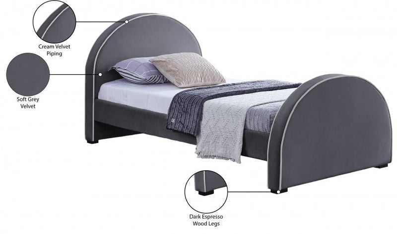 Brody Velvet Twin Bed Grey - Gate FurnitureTwin Bed