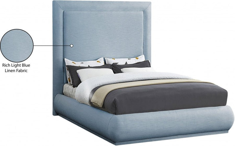 Brooke Linen Textured Fabric King Bed Light Blue - Gate FurnitureKing Bed