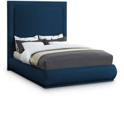 Brooke Linen Textured Fabric Queen Bed Blue - Gate FurnitureQueen Bed