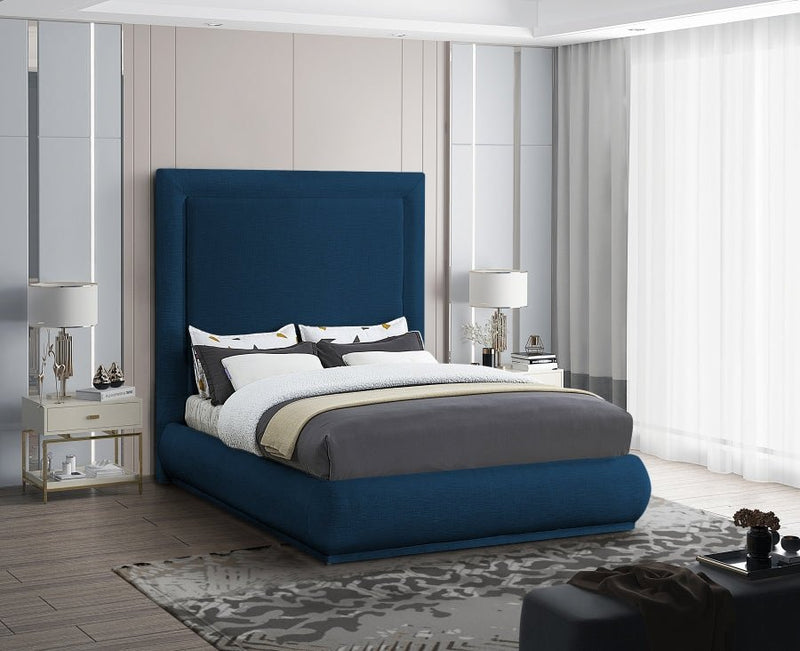 Brooke Linen Textured Fabric Queen Bed Blue - Gate FurnitureQueen Bed