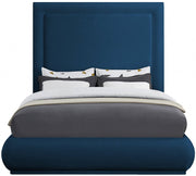 Brooke Linen Textured Fabric Queen Bed Blue - Gate FurnitureQueen Bed