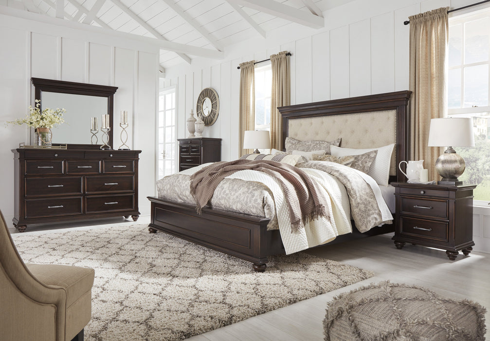 Brynhurst Dark Brown King Upholstered Panel Bed - Gate Furniture