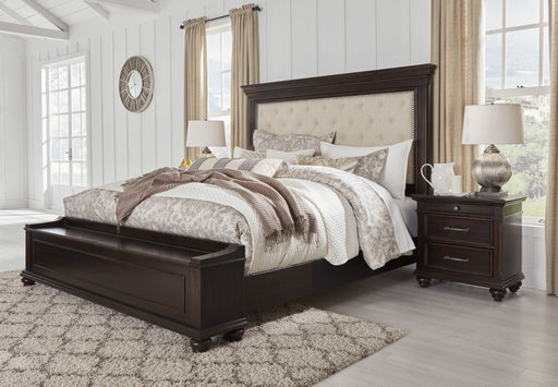Brynhurst Dark Brown King Upholstered Storage Bed - Gate Furniture
