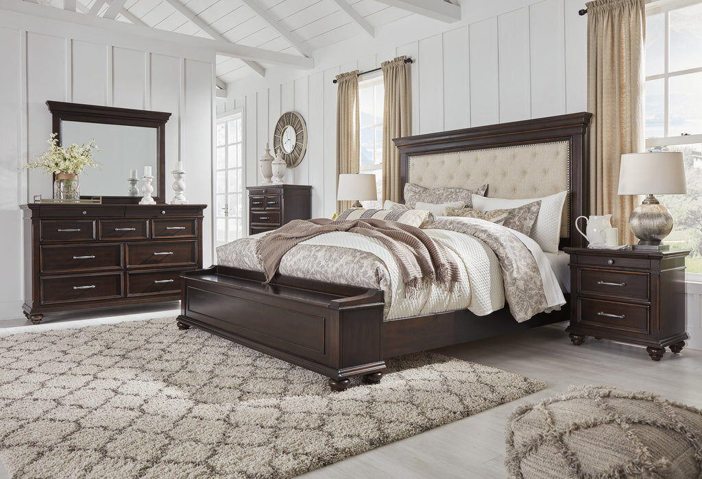 Brynhurst Dark Brown Upholstered Storage Bedroom Set - Gate Furniture