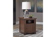 Budmore Brown End Table with USB Ports & Outlets - T372-3 - Gate Furniture