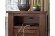 Budmore Brown End Table with USB Ports & Outlets - T372-3 - Gate Furniture