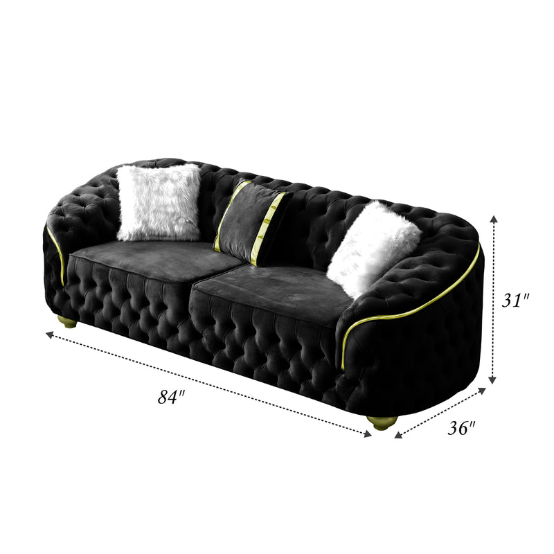 Bursa 84 in. Loveseat in Black Velvet - Gate FurnitureLoveseat