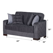 Cairo 63 in. Convertible Sleeper Loveseat in Grey with Storage - Gate FurnitureLoveseat