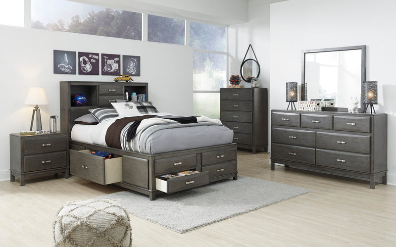 Caitbrook Gray Bookcase Storage Platform Youth Bedroom Set - Gate FurnitureYouth Bedroom Set
