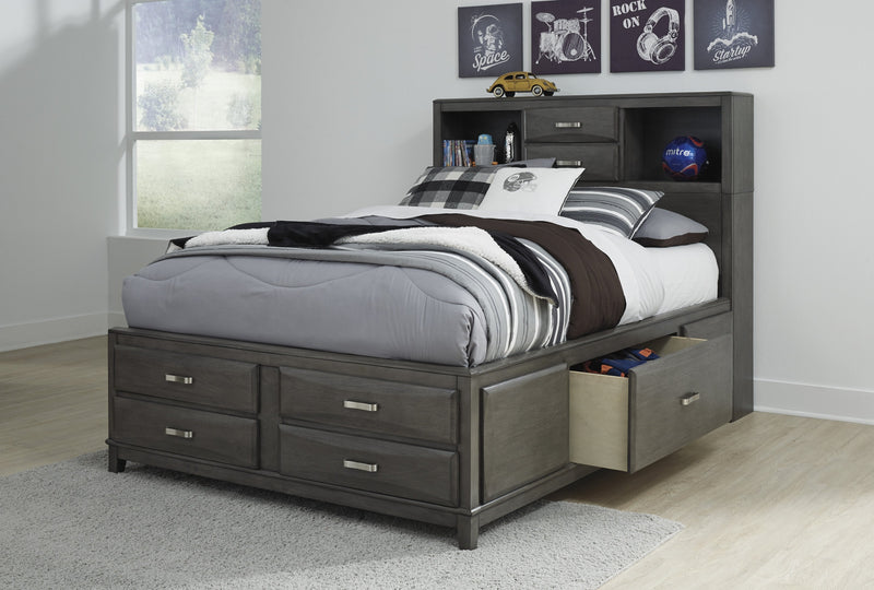 Caitbrook Gray Full Bookcase Storage Bed - Gate FurnitureFull Bed