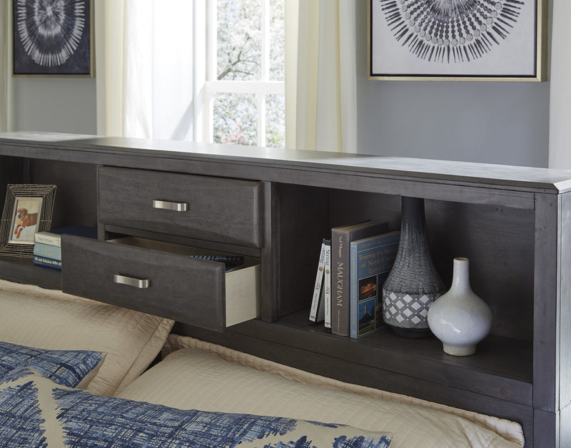 Caitbrook Gray King Bookcase Storage Bed - Gate FurnitureKing Bed