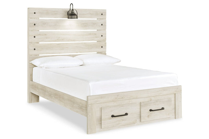 Cambeck Whitewash Full Panel Bed with 2 Storage Drawers - Gate FurnitureFull Bed